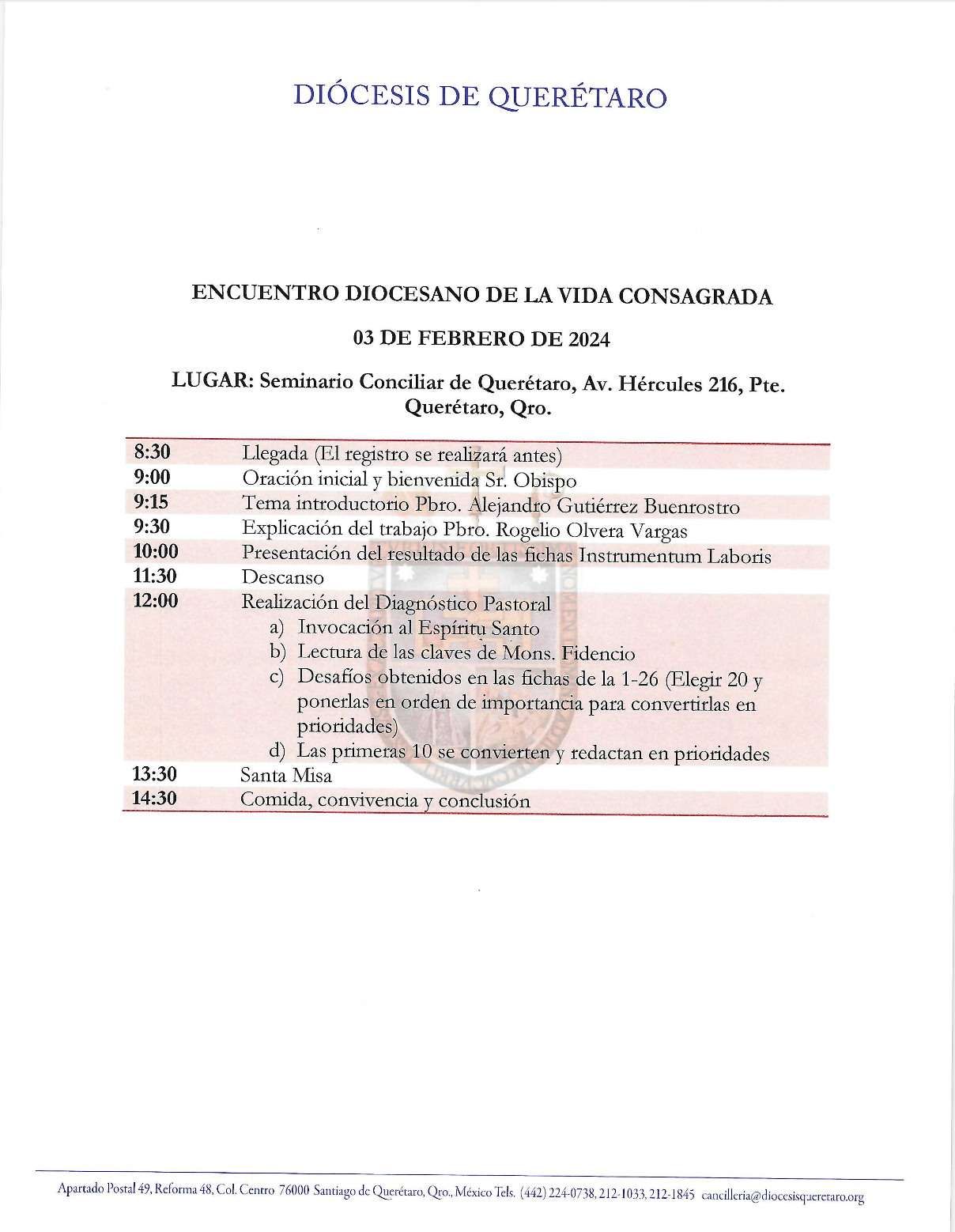 Circular N. 02/2024. Prot. N. 13/2024. Asunto: Jornada Diocesana de la Vida Consagrada. 3